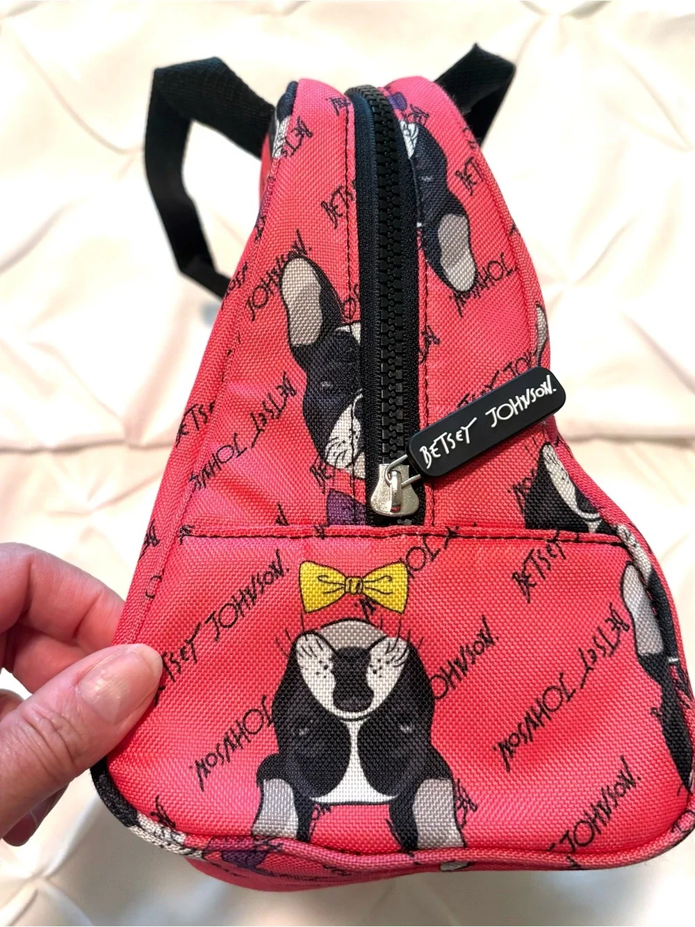 Betsey Johnson Pink Lunch Box Tote French Bulldog/Boston Terrier Pattern